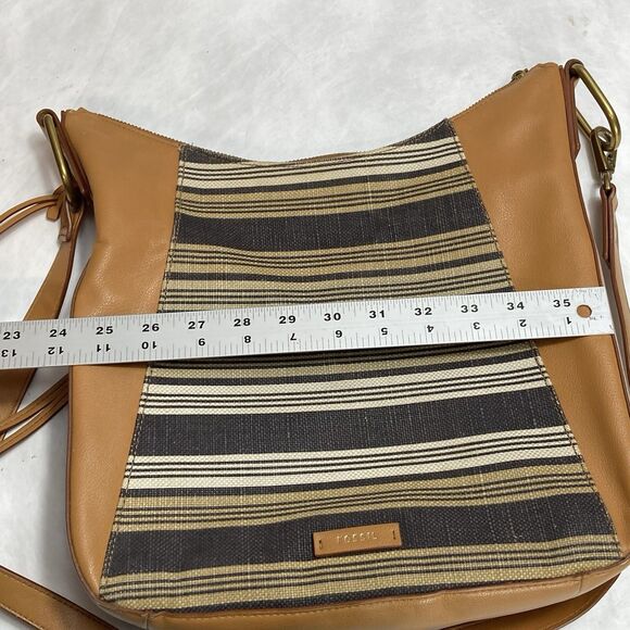 Fossil Talia Hobo Shoulder Bag Crossbody Purse Tan Stripe SHB2778558 Retail $228 - Picture 10 of 14